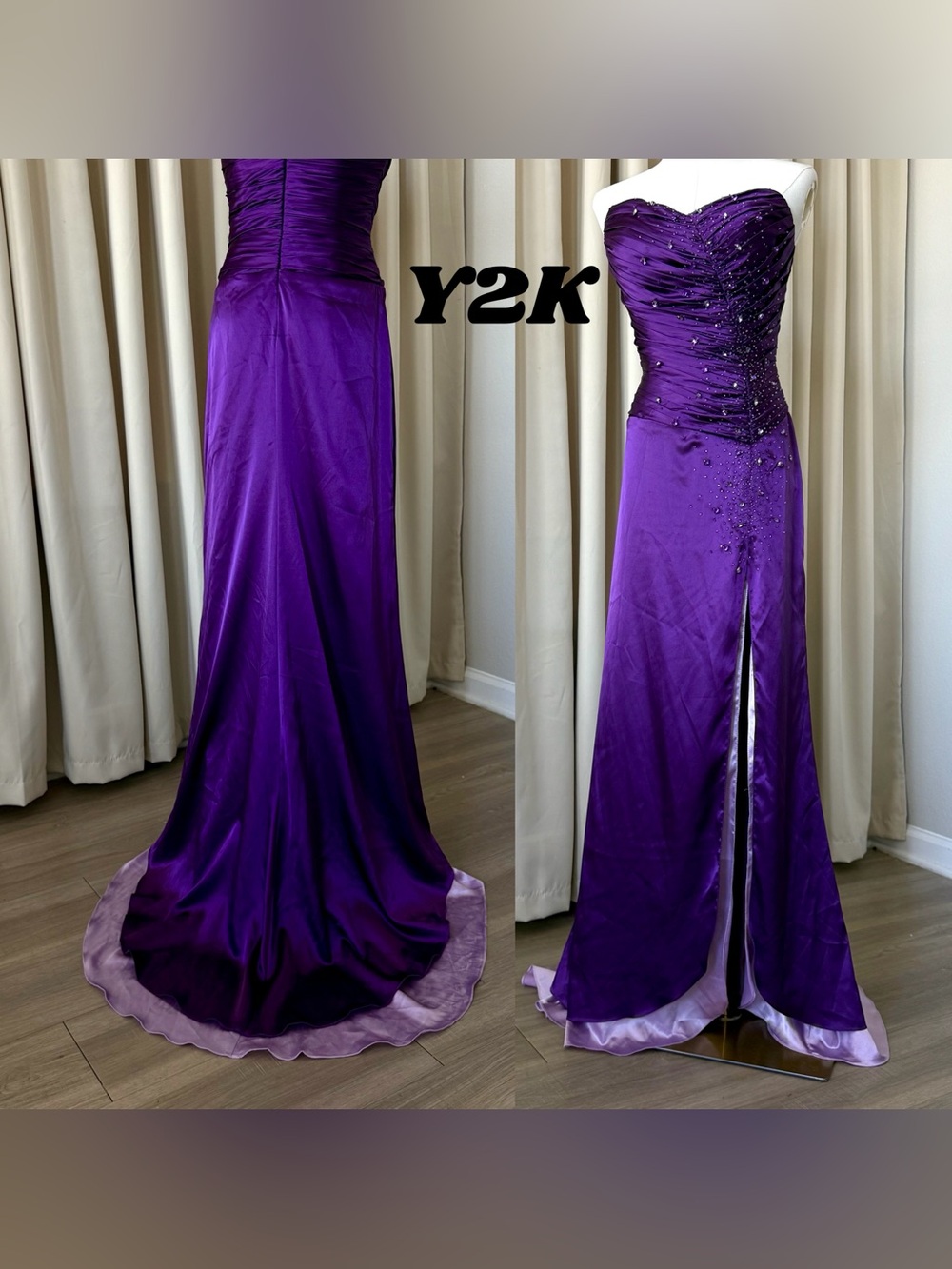 Y2K Whimsigoth Beaded High Slit Gown Fairycore Size 2 Le Gala Prom Dress